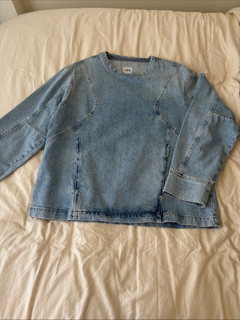 Zara Light Denim Crewneck Sweatshirt